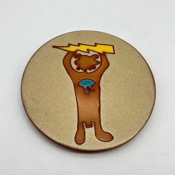 Nine Hills Studio Trivet Arizona Pottery Red Clay Tile Bear Lighting Vtg Round - Picture 1 of 8